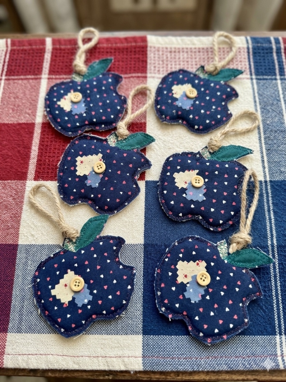 Blue Apple Fabric Americana Ornaments